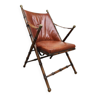 Vintage faux bamboo leather folding chair 'Safari style'