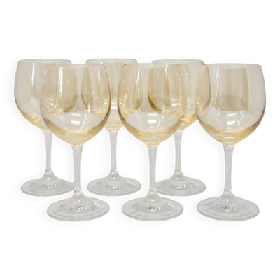 6 verres à pieds jaunes irisés