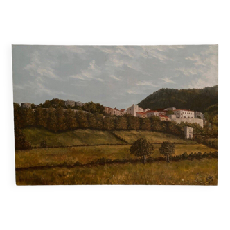 Huile sur toile par Michèle Culpo juin 85 paysage de montagne XXe