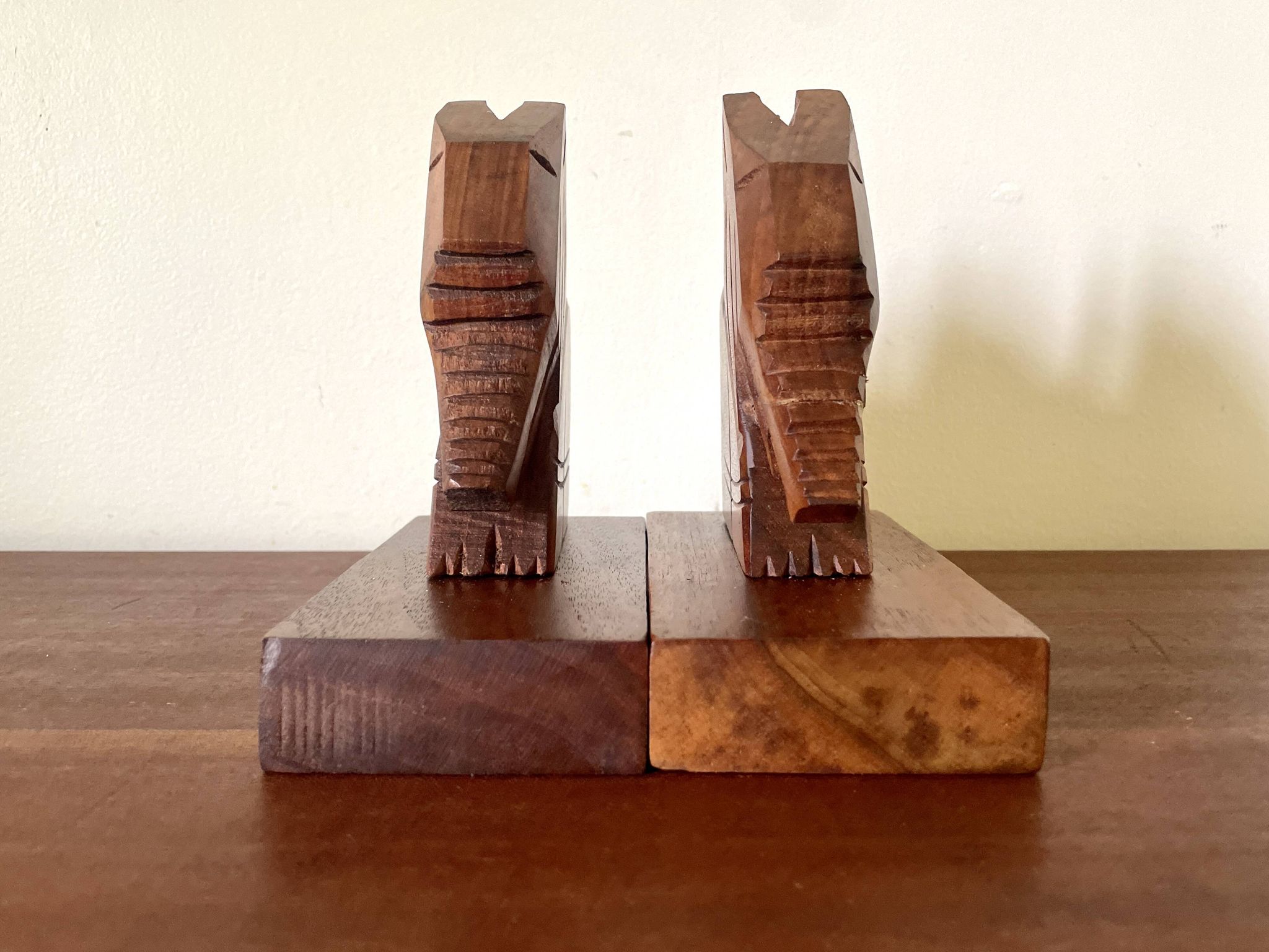 Wooden elephant bookends, handmade 1960