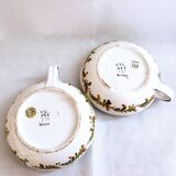 Pair of handmade cracked earthenware hand candlesticks signed Bassano Italy