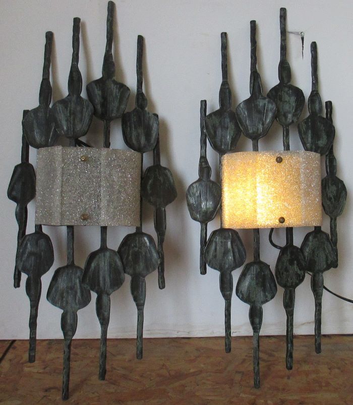 Pair of brutalist sconces, wrought iron by T. Ahlstrom