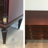 Neoclassical chest of drawers in mahogany and brass