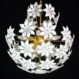 Magnifique lustre Sputnik en verre de Murano blanc orné de fleurs, années 1980