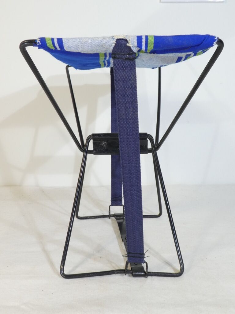 Vintage 190s folding camping stool with clutch