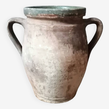 Old pottery with green glazed interior