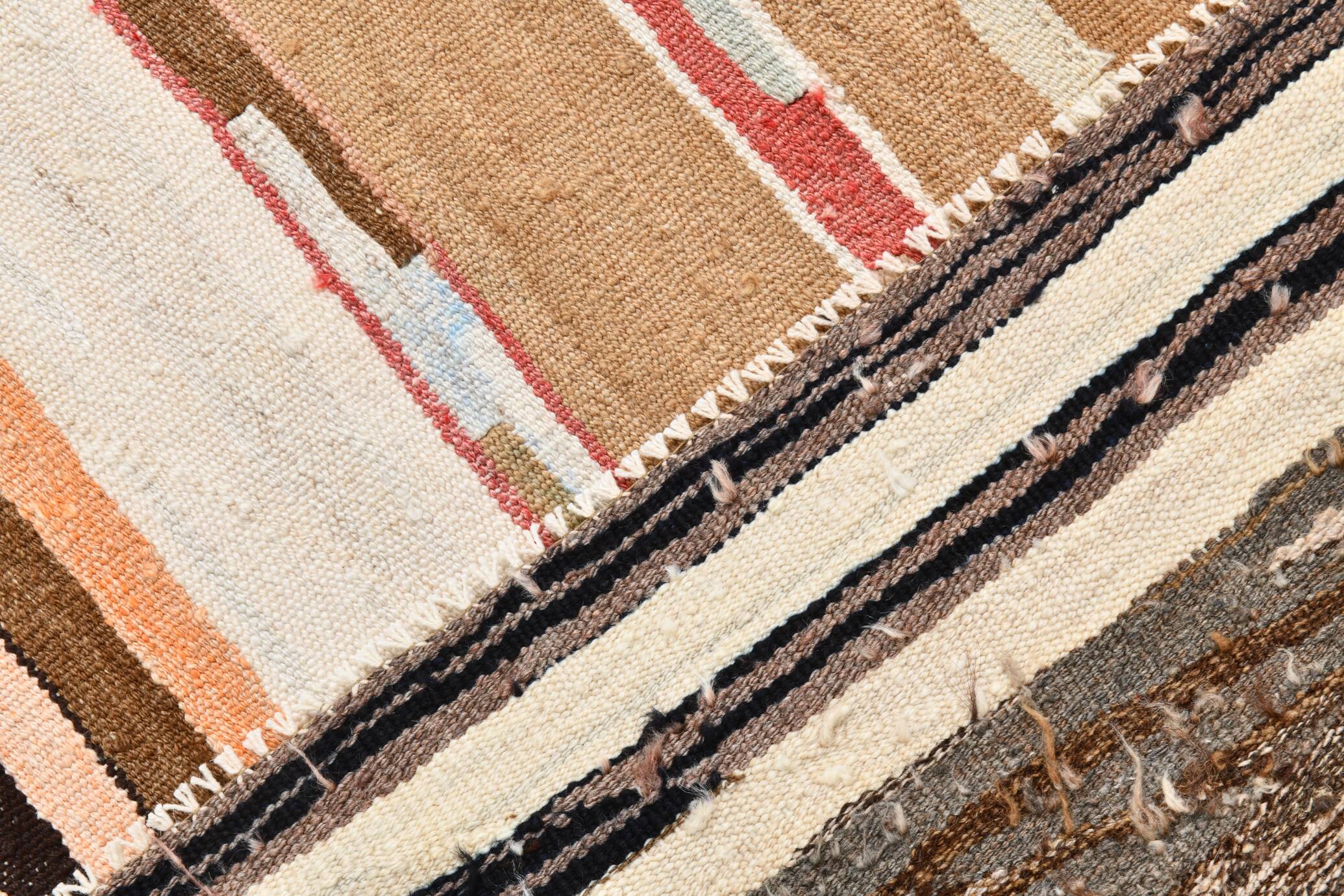8x11 Brown & Cream Geometric Kilim Rug, 260x341Cm