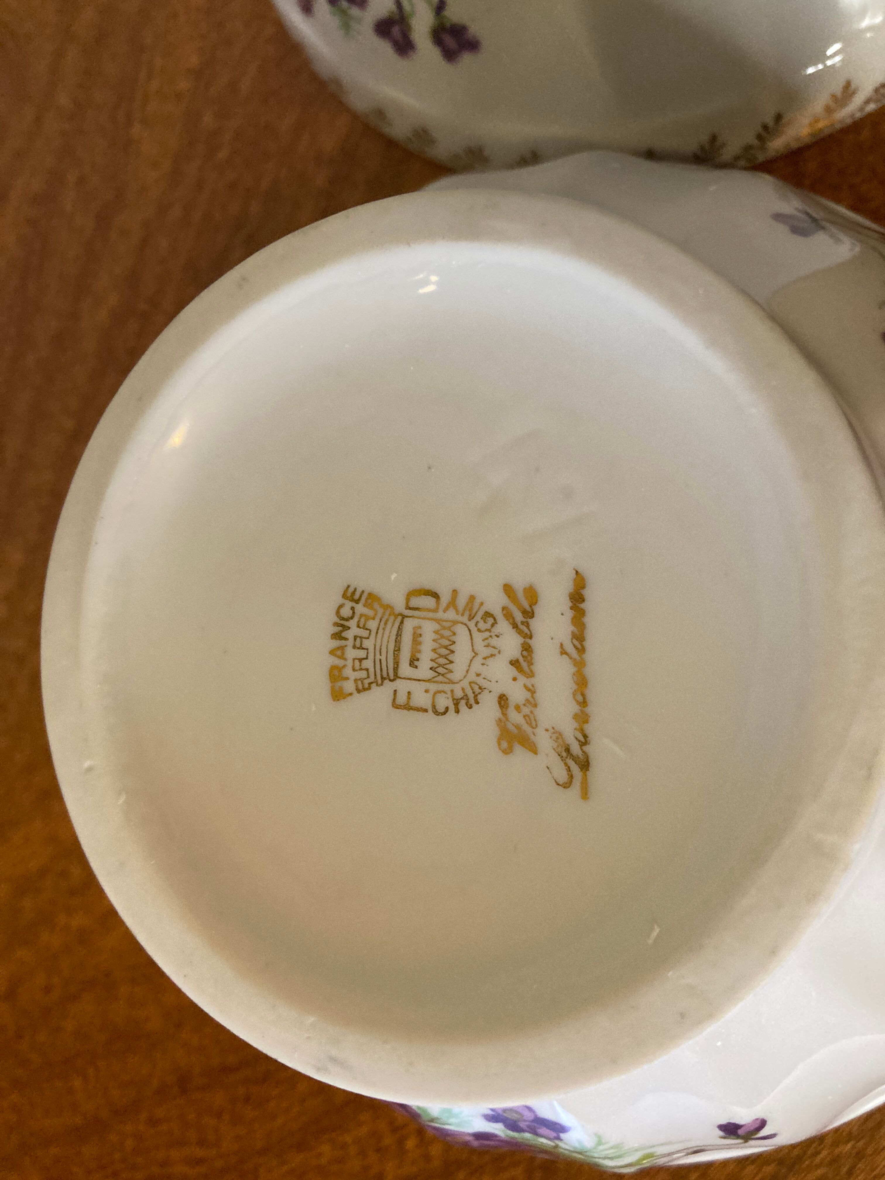 2 Violet Bowls Porcelain by Chauvigny Deshoulières
