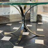 Pair of round coffee tables, glass, ca 1970