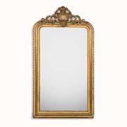 19th C antique yellow gold antique mirror with crest