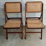 Vintage folding cane and wood chairs