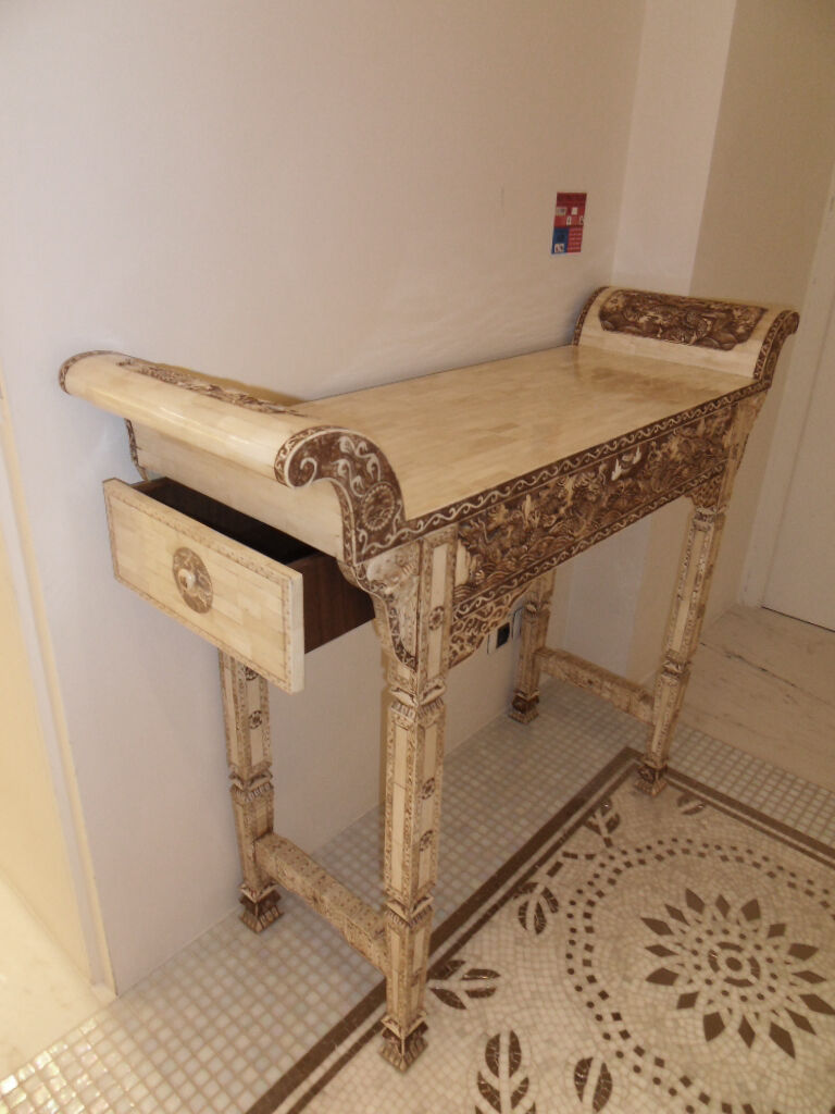 Console carved in wood and white bone