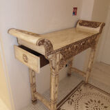 Console carved in wood and white bone