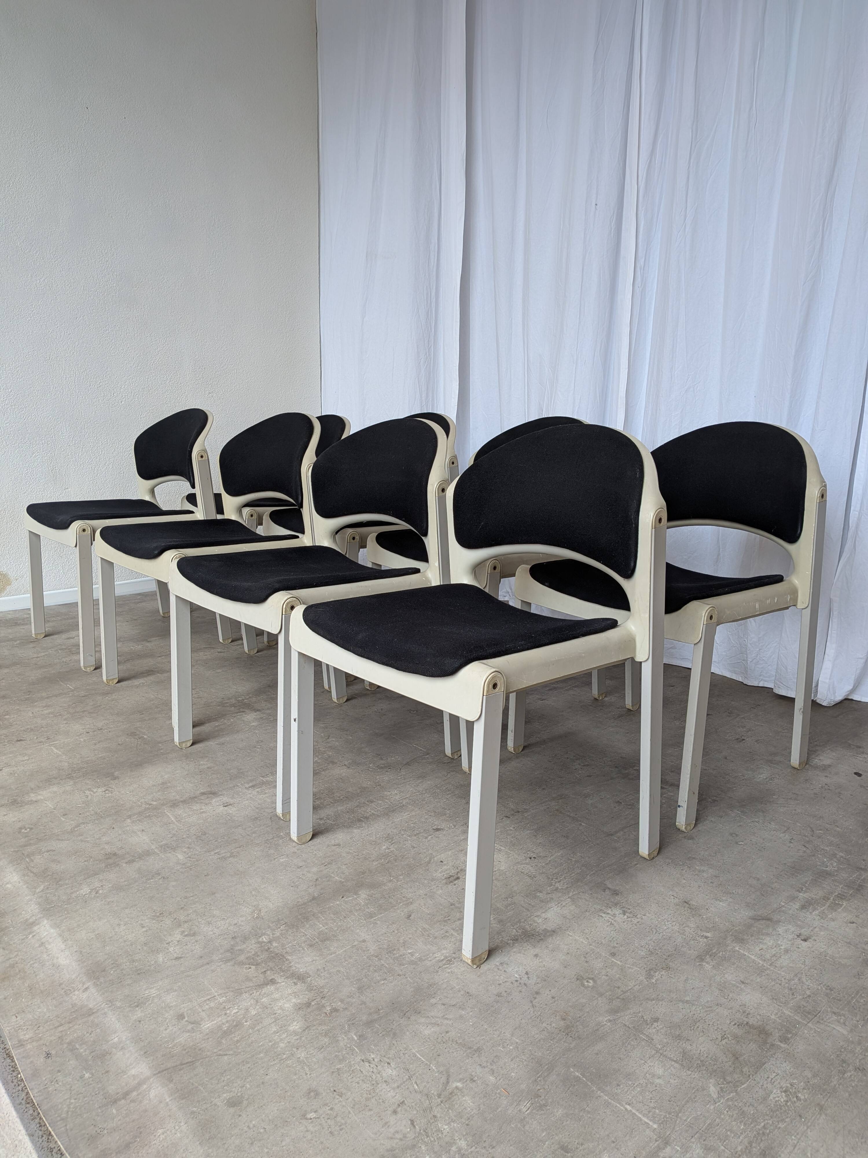 Set of 8 Vintage Aeon Mondial Stackable Chair / Dutch Postmodern Dining Cha
