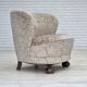 1970s, Danish curved armchair, original light green/gray furniture velour.