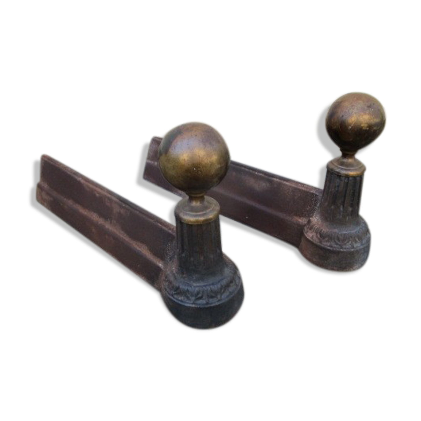 Pair of old cast-and-brass chenets