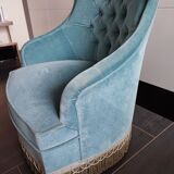 Upholstered velvet toad armchair