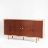 Vintage high buffet. Oak and mahogany veneer, France, 1960s.