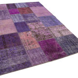 Handwoven anatolian contemporary 173 cm x 243 cm purple patchwork carpet