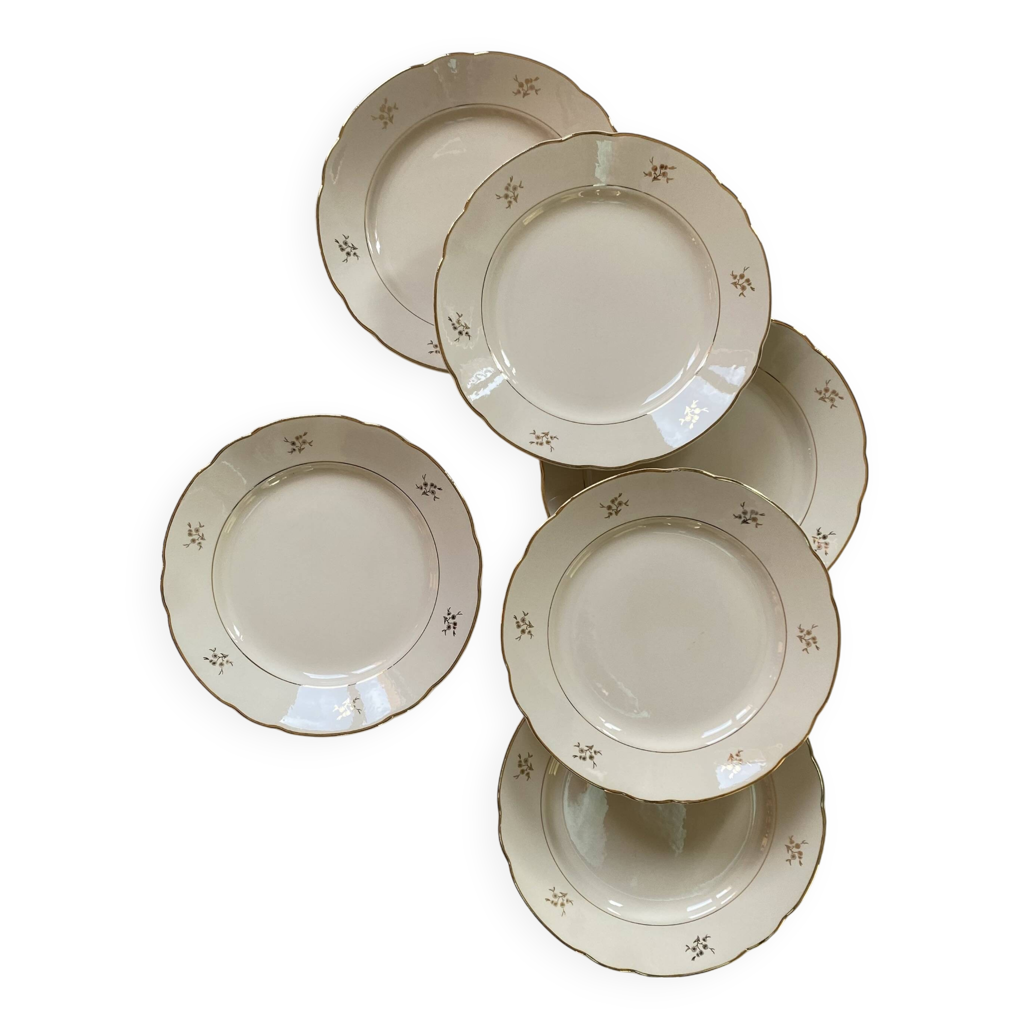 6 flat earthenware plates in beige and gold Villeroy Boch ACC-7227