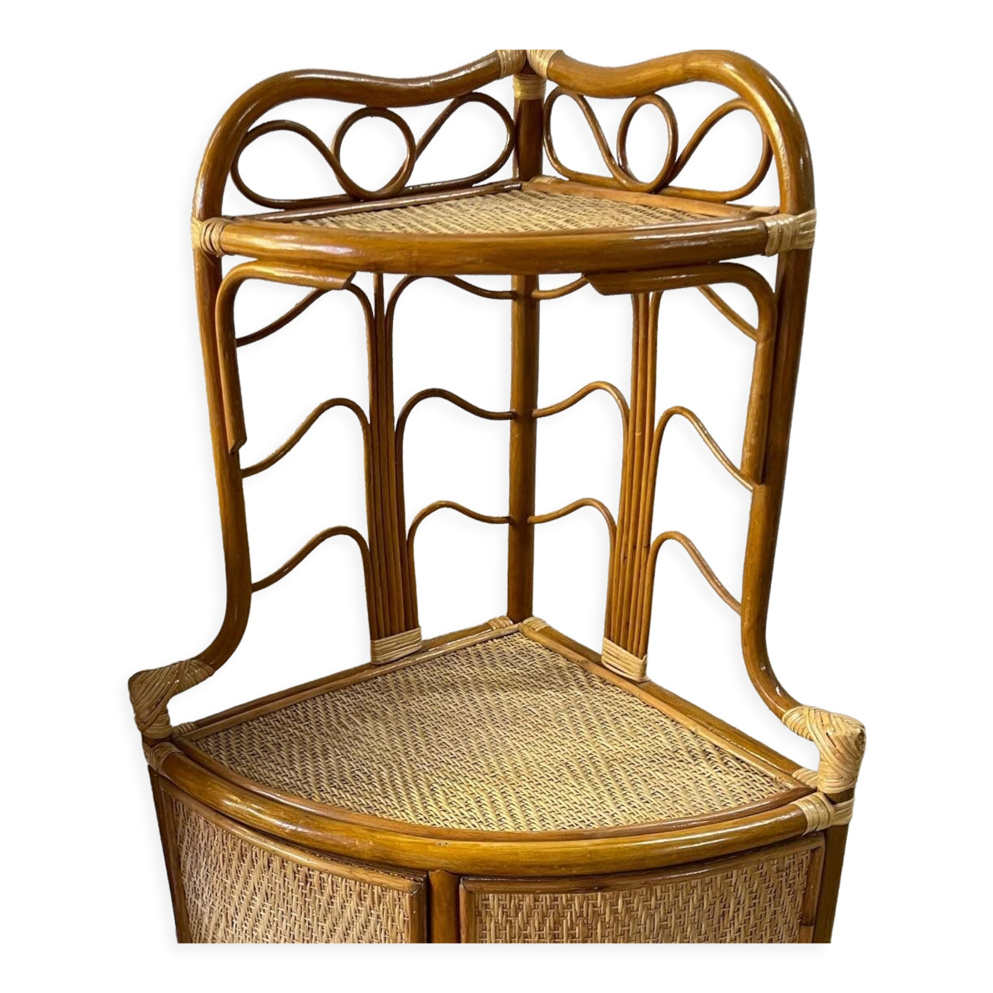 Two Vintage rattan corner notches/shelves