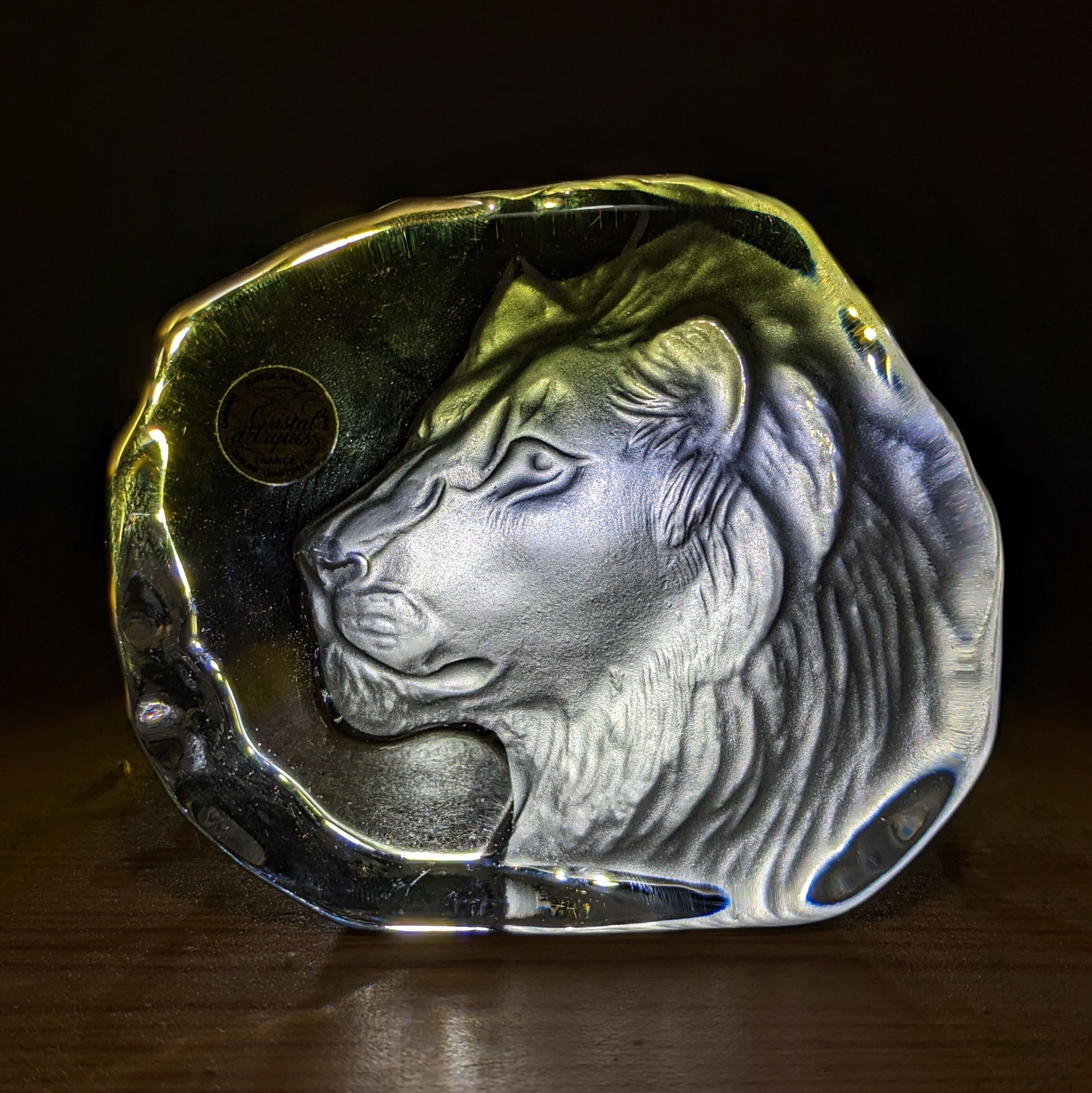 Paperweight Lion head sculpture Arques Crystal