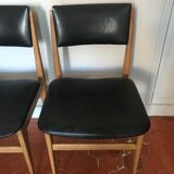 Lot of 4 Scandinavian chairs - wood and black skai