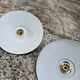 Lot of 3 vintage enamelled sheet metal lampshade pendants, industrial retro farmhouse