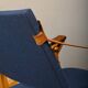 Scandinavian Modern Foldable Safari Lounge Chair in Beech wood and Blue fab