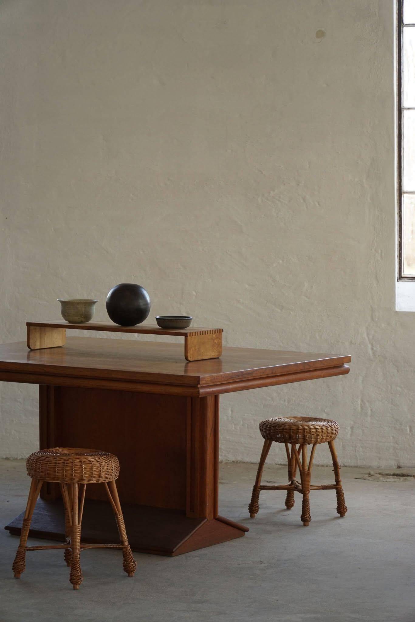 A set of 4 vintage Scandinavian rattan stools, in the style of Tony Paul, from the 1960s.