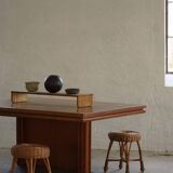 A set of 4 vintage Scandinavian rattan stools, in the style of Tony Paul, from the 1960s.