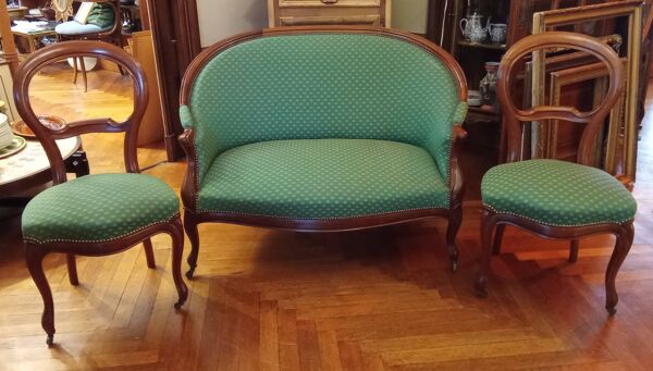 Ancienne banquette et ses deux chaises ancien salon  style Louis XV
