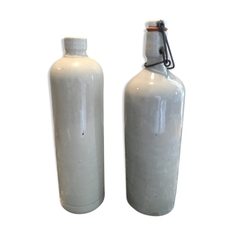 Lot of 2 grey, glazed stoneware bottle