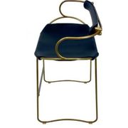 Tabouret de bar de cuisine contemporain avec. Dossier Métal Laiton et Cuir Bleu Marine