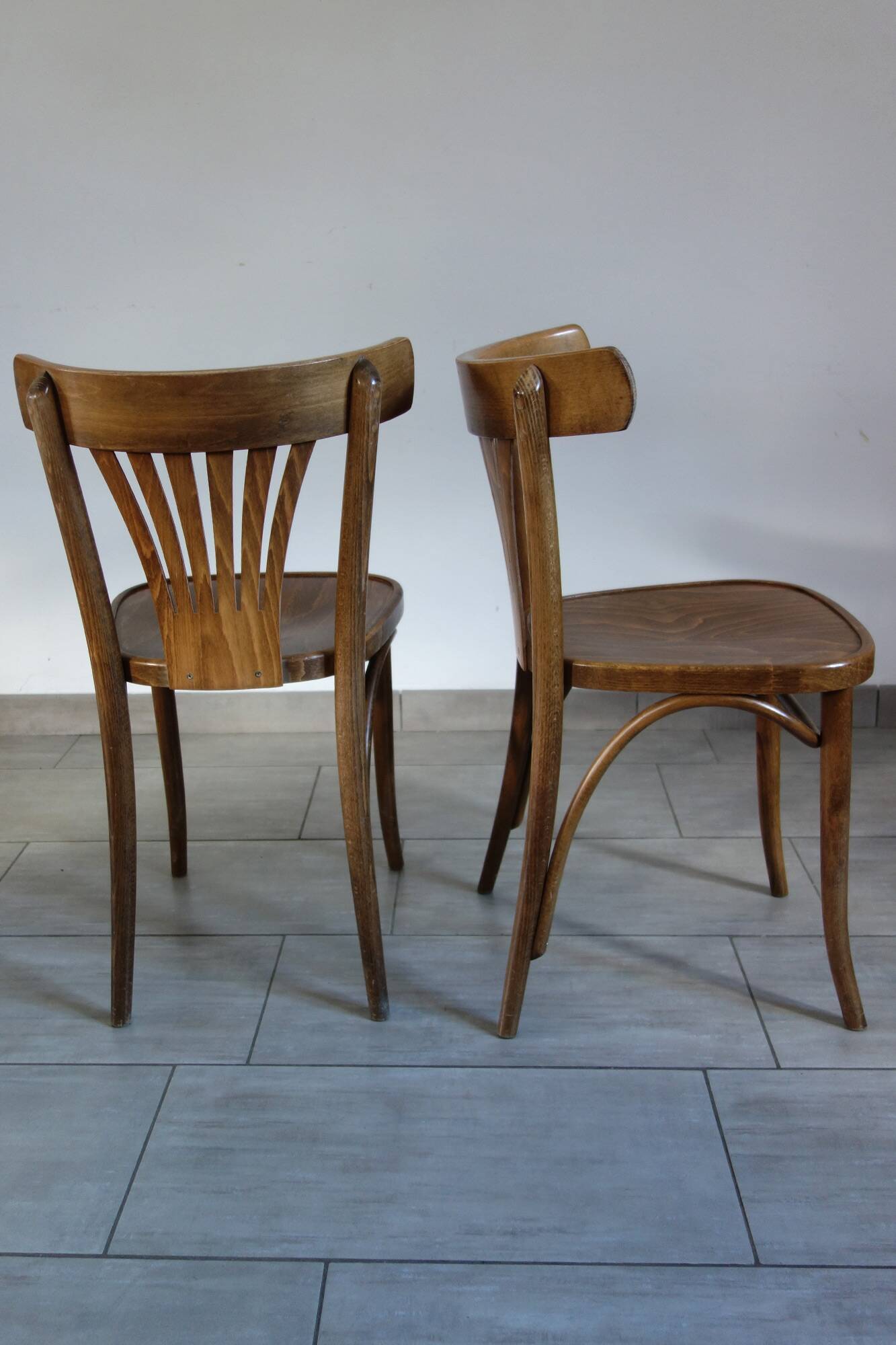 Pair of dark beech bistro chairs