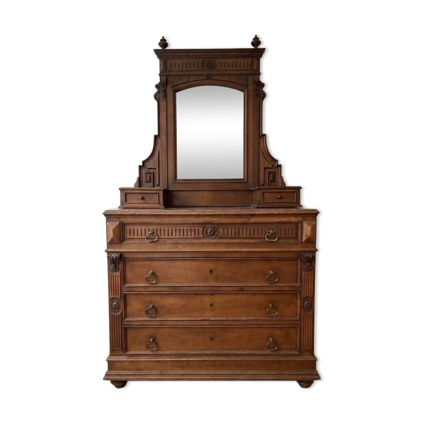 Ensemble commode Napoléon III en bois massif et marbre