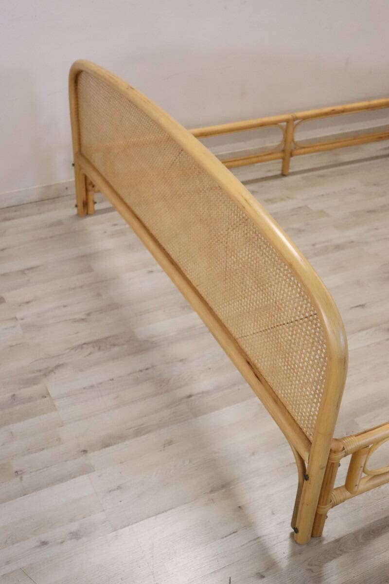 Bamboo and Vienna Straw Double Bed, 1980s