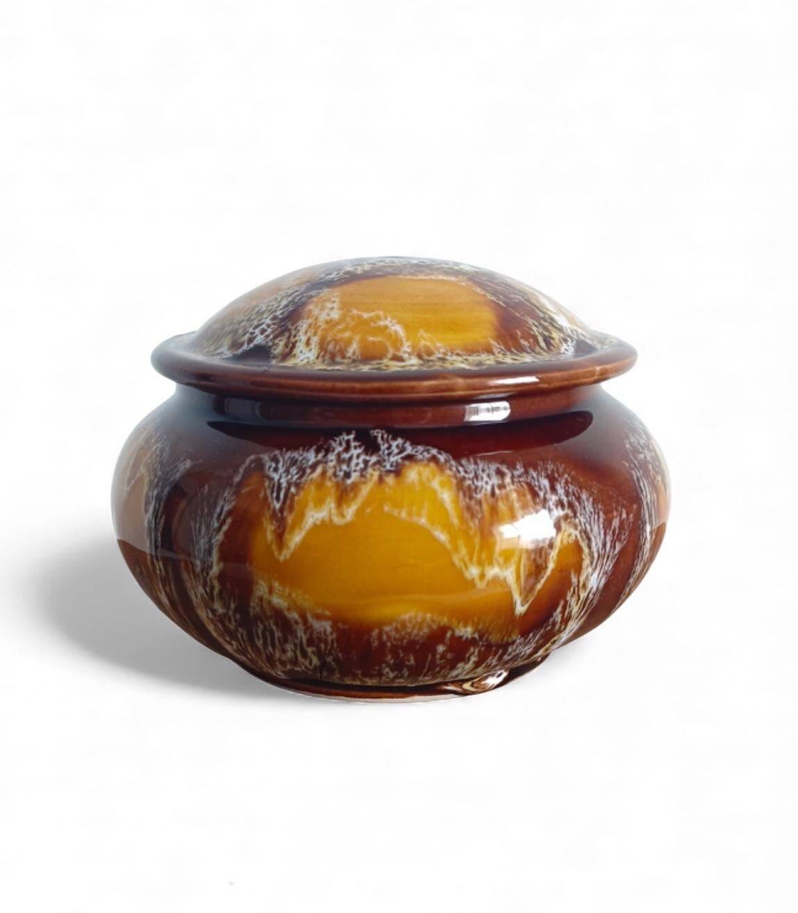 Mid-Century Vallauris Ceramic Box with Earthy Glaze, France, 1950s