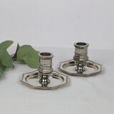 Pair of silver-plated metal candlesticks