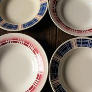 Lot 4 hollow plates red blue art deco fécamp badonviller digoin