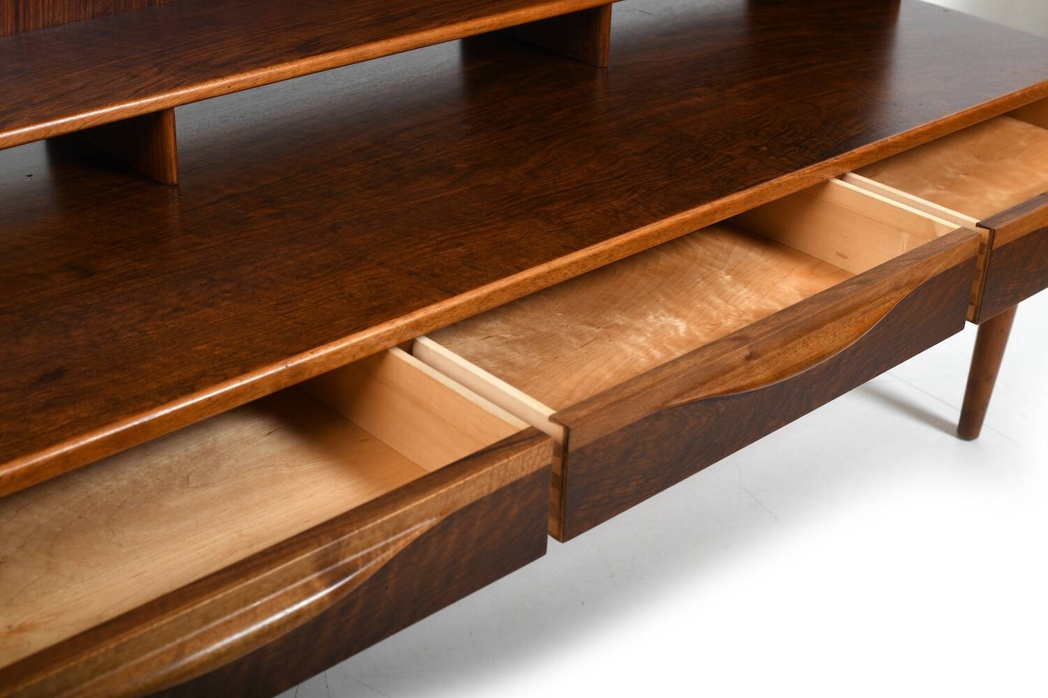 Kurt Østervig Low Walnut Sideboard with Bookcase Top 1950s
