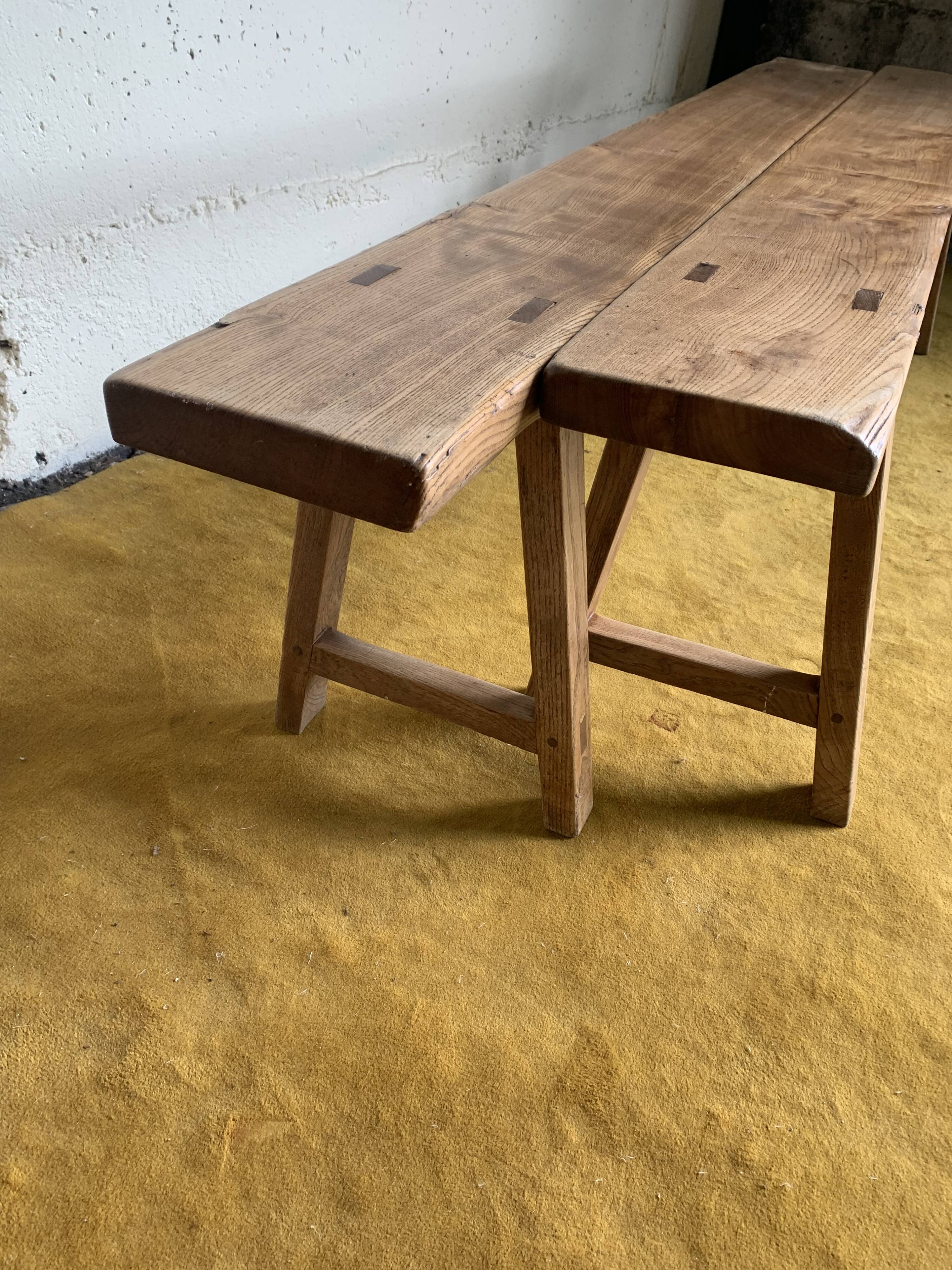 Duo of oak farm benches