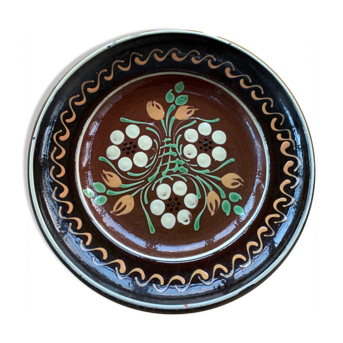 Assiette décorative poterie alsacienne signée henri siegfried soufflenheim vintage
