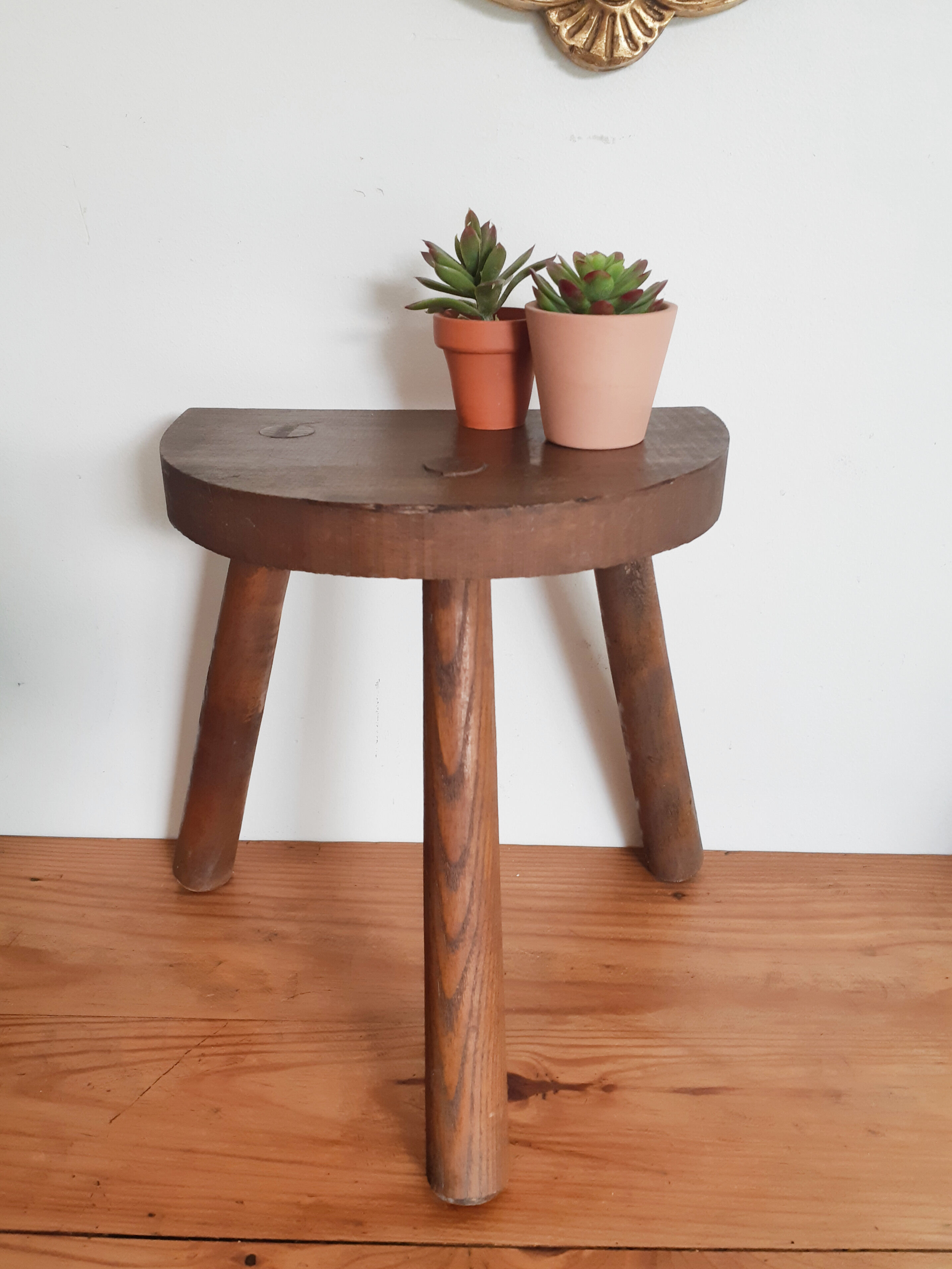 Vintage milking stool, wooden, tripod, 50s