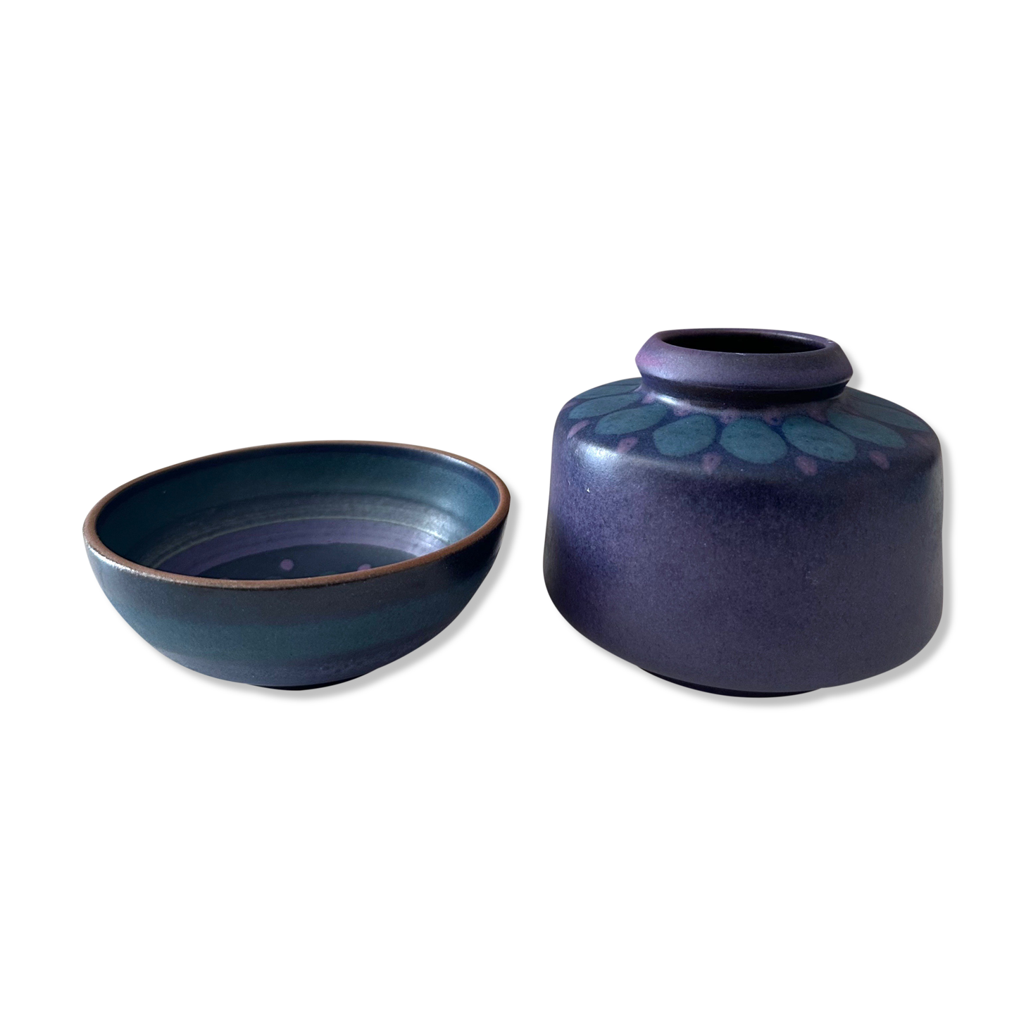 Ceramic bowl and vase Kupfermühle Germany KMK Viola 80s