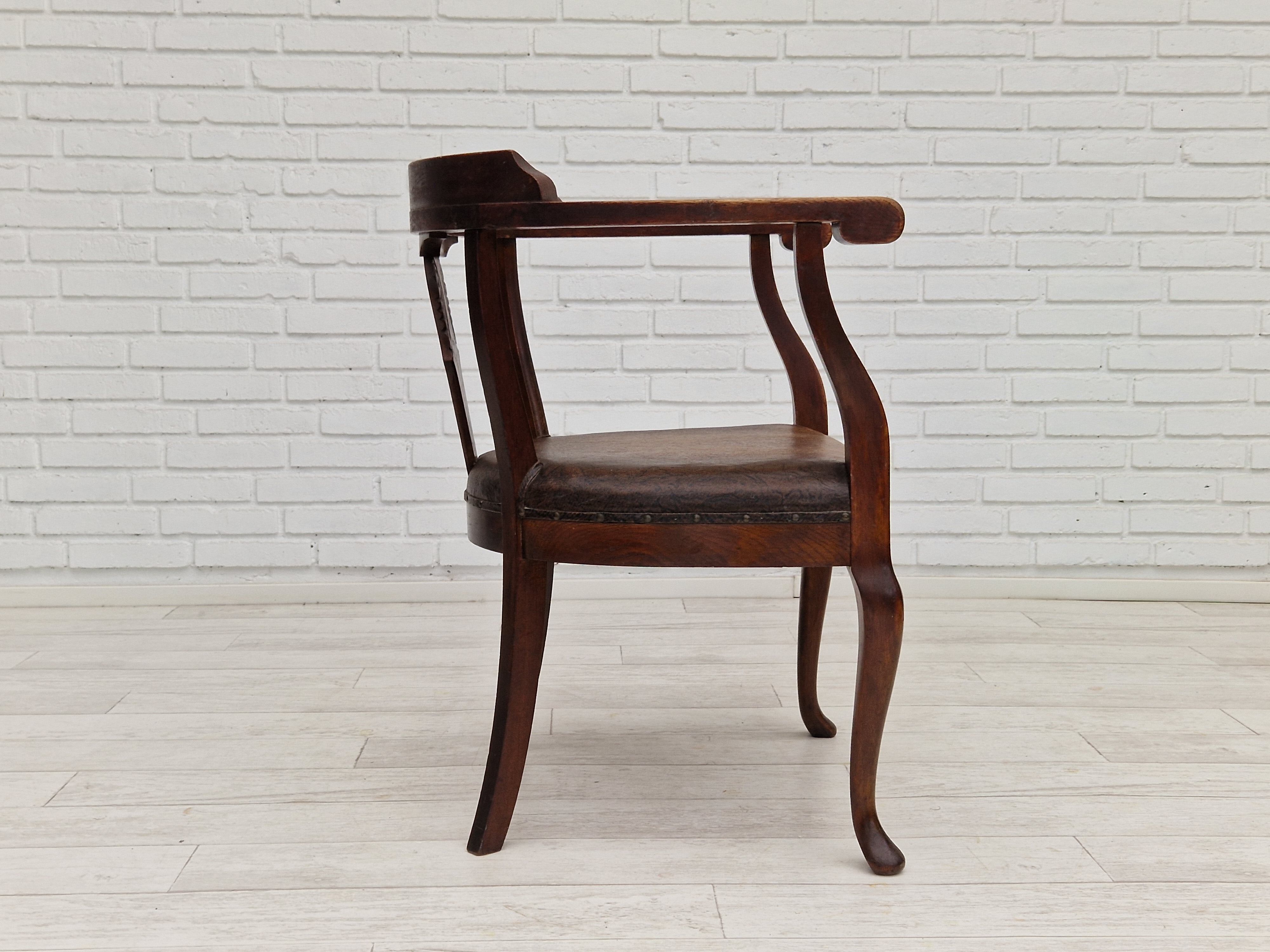 Scandinavian armchair, original condition, leather, oak wood, 1950s,