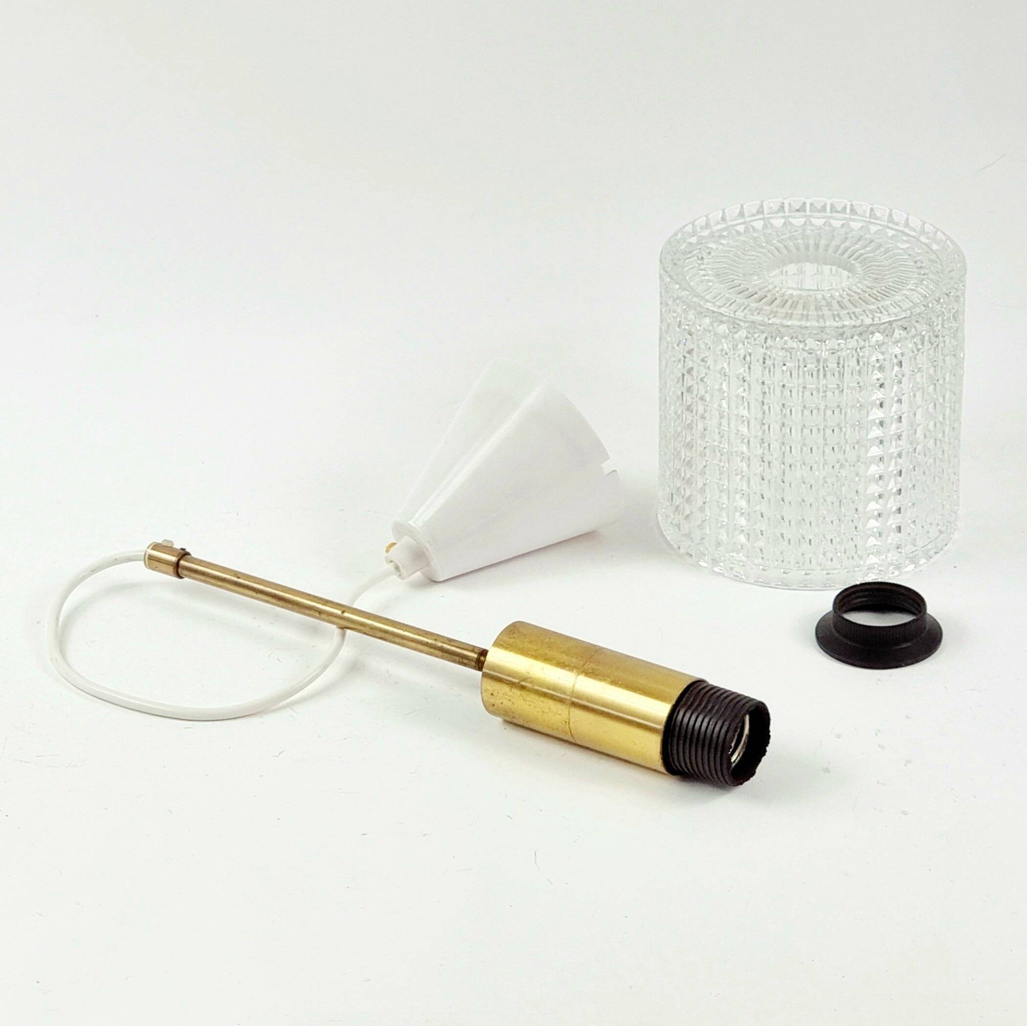 Mid-Century Scandinavian Crystal Glass & Brass Ceiling Light by Fagerlund