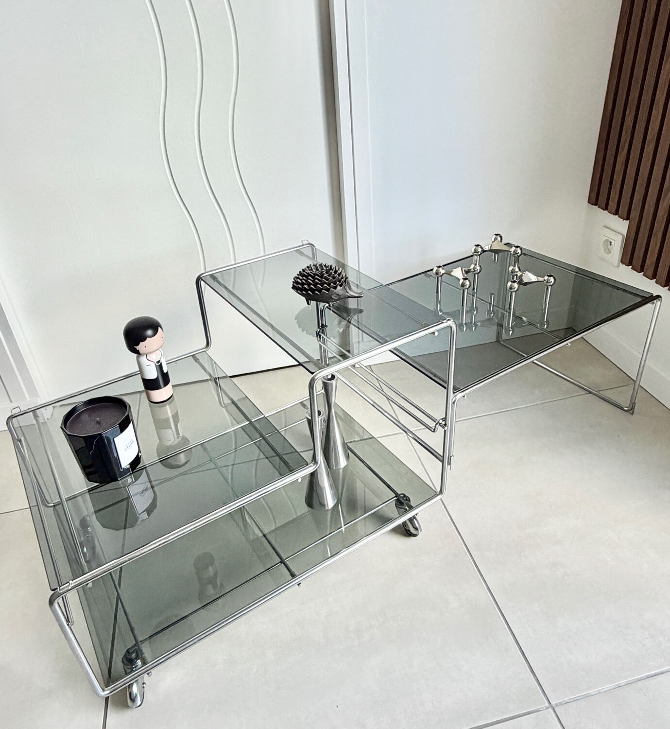 Coffee table / chrome and smoked glass by Max Sauze