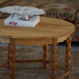 Round modern Danish brutalist coffee table/sofa in solid oak, 1960s.