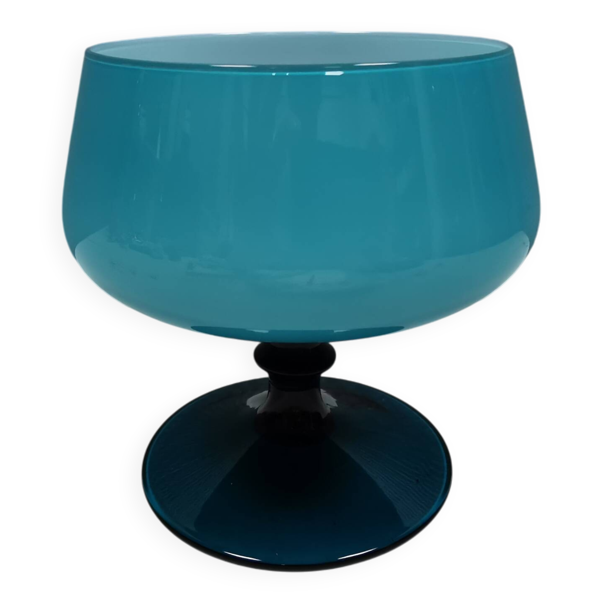 Vintage turquoise glass pedestal bowl Carlo Moretti Italy 1960s